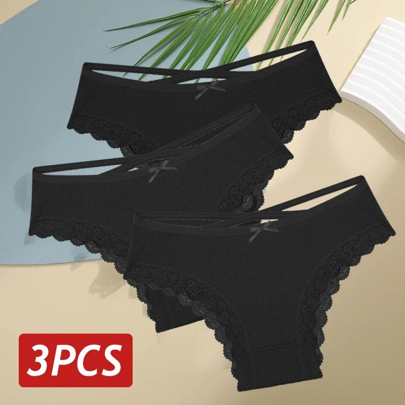 3PCS/Set Cotton Sexy Lace Brazilian Panties