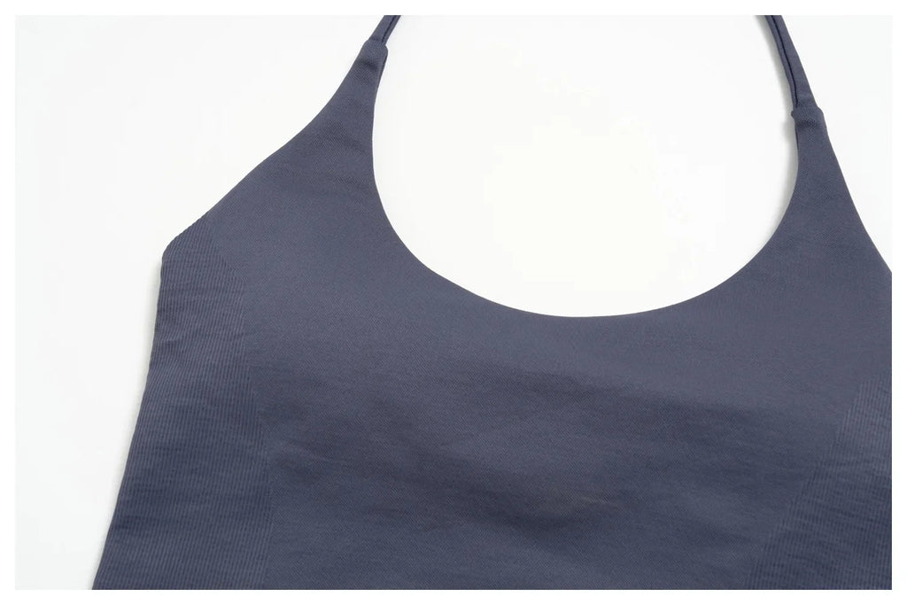 New Yoga Sets Women Seamless Thread Hanging Neck Sports Vest Exercise Fitness Suit High Waist Wide Leg Pants Tracksuit
