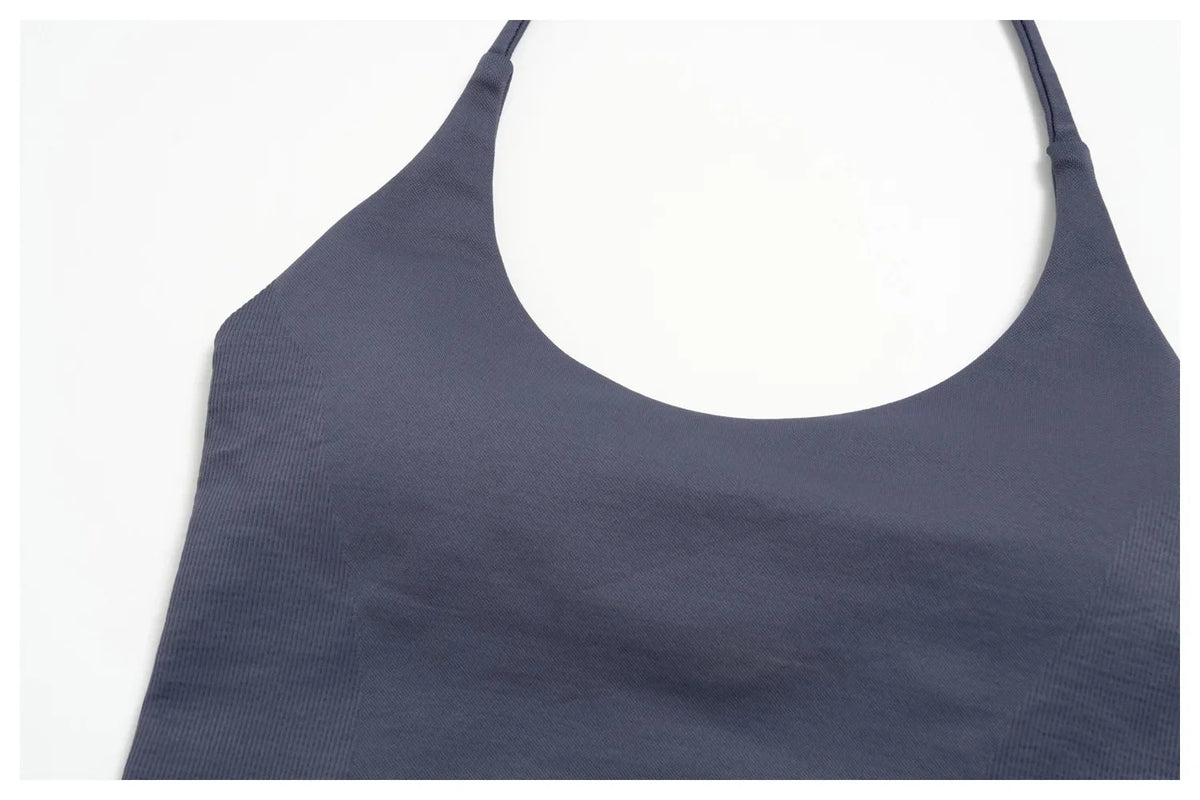 New Yoga Sets Women Seamless Thread Hanging Neck Sports Vest Exercise Fitness Suit High Waist Wide Leg Pants Tracksuit