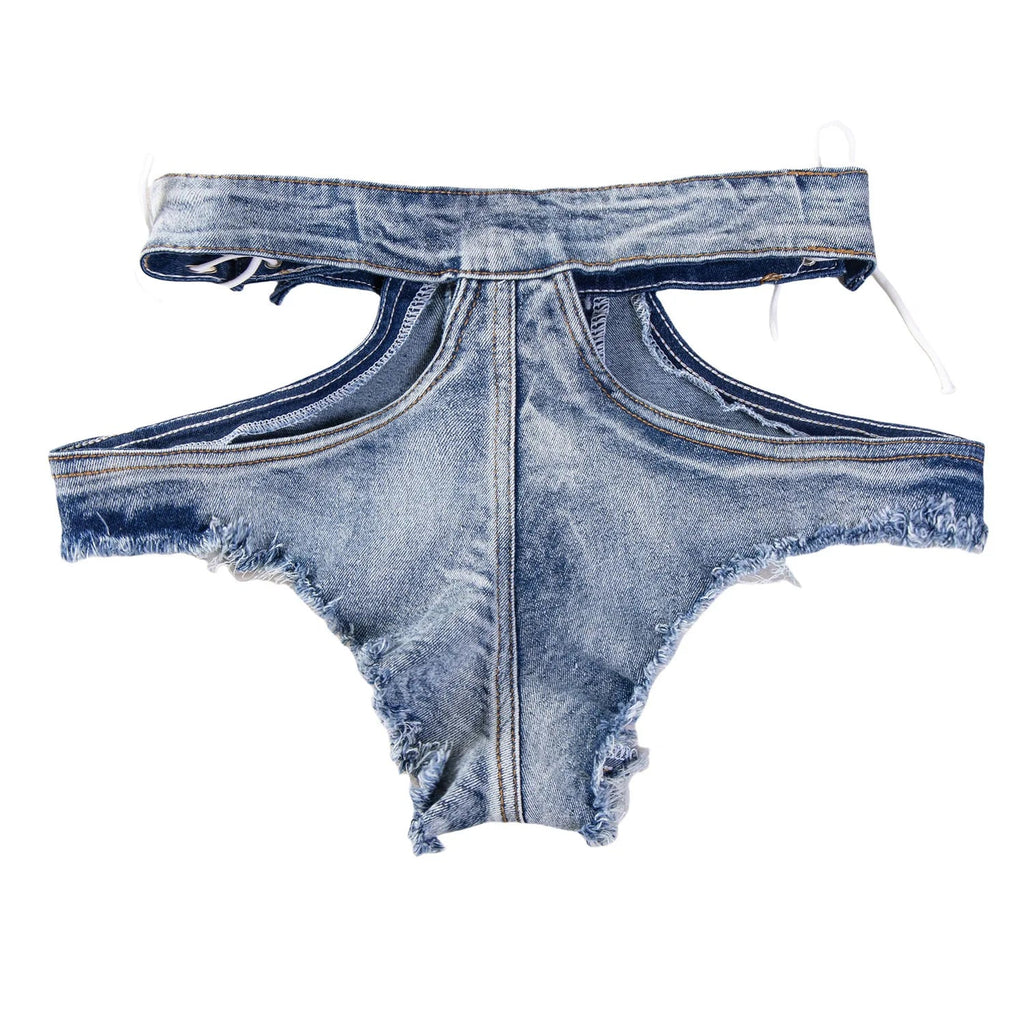 Sexy Hollow Out Women Denim Shorts Hole Bandage Night Club Pole Dance Hot Jeans Lace-Up Shorts