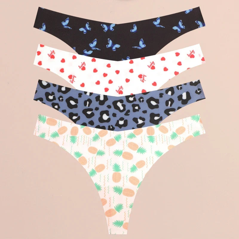 4Pcs Ultra Soft Sexy Graphic Print Seamless Thongs