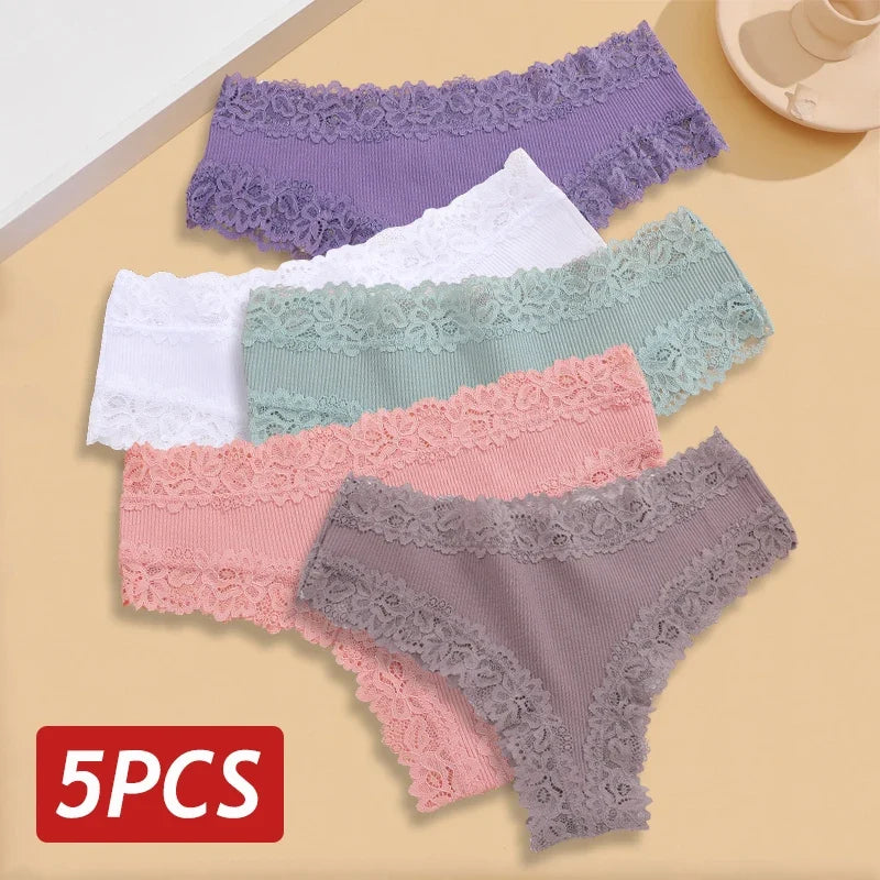 5PCS/Set Women Lace Seamless Cotton Panties