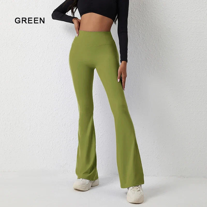 High waisted hip lifting tight pants wide leg