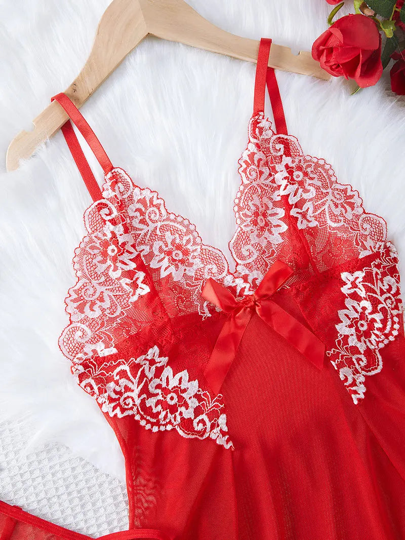 See Through Sexy Deep V Embroidered Nightdress