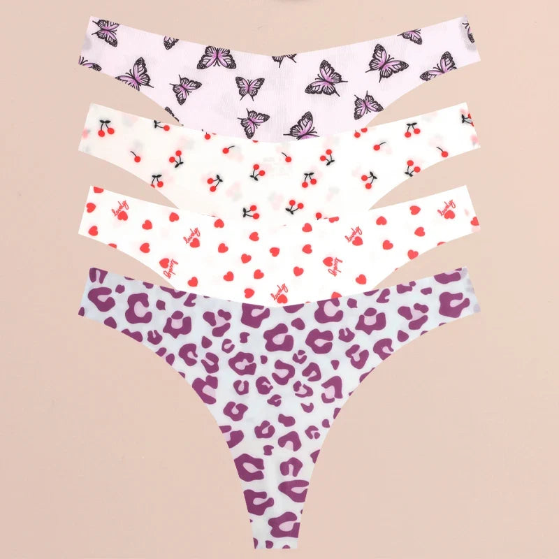 4Pcs Ultra Soft Sexy Graphic Print Seamless Thongs
