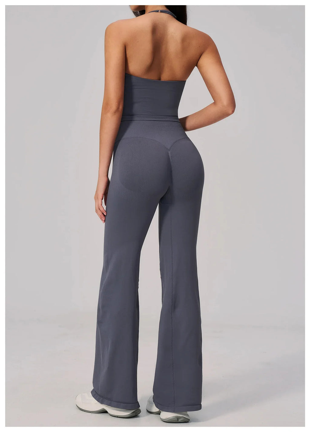 New Yoga Sets Women Seamless Thread Hanging Neck Sports Vest Exercise Fitness Suit High Waist Wide Leg Pants Tracksuit