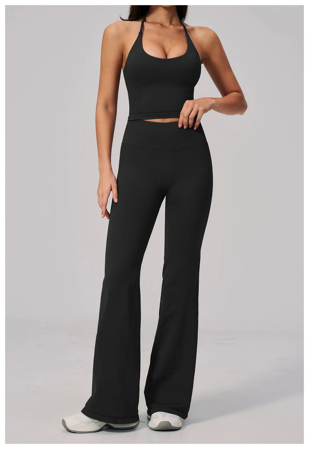 New Yoga Sets Women Seamless Thread Hanging Neck Sports Vest Exercise Fitness Suit High Waist Wide Leg Pants Tracksuit