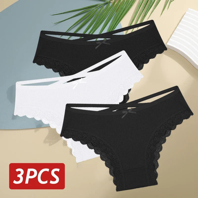 3PCS/Set Cotton Sexy Lace Brazilian Panties