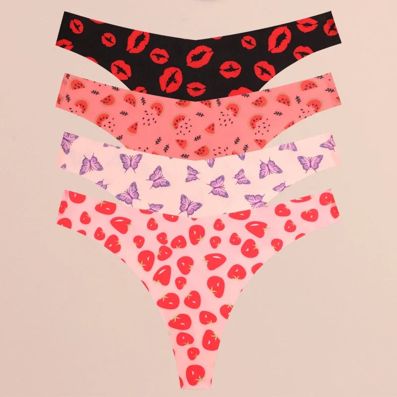 4Pcs Ultra Soft Sexy Graphic Print Seamless Thongs