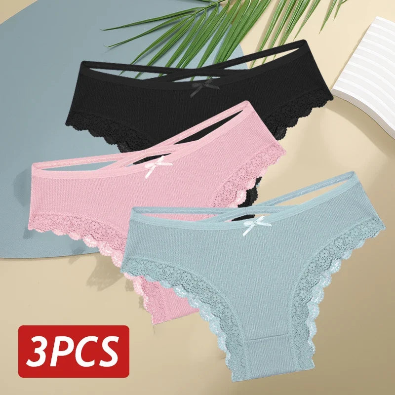 3PCS/Set Cotton Sexy Lace Brazilian Panties