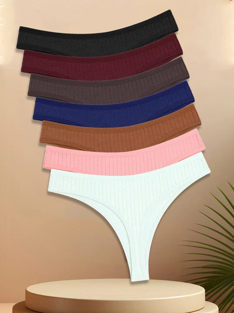 7PCS Cotton Striped Thongs