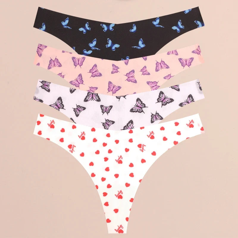 4Pcs Ultra Soft Sexy Graphic Print Seamless Thongs