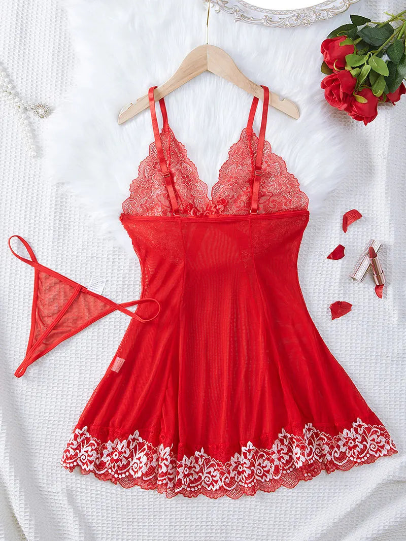 See Through Sexy Deep V Embroidered Nightdress