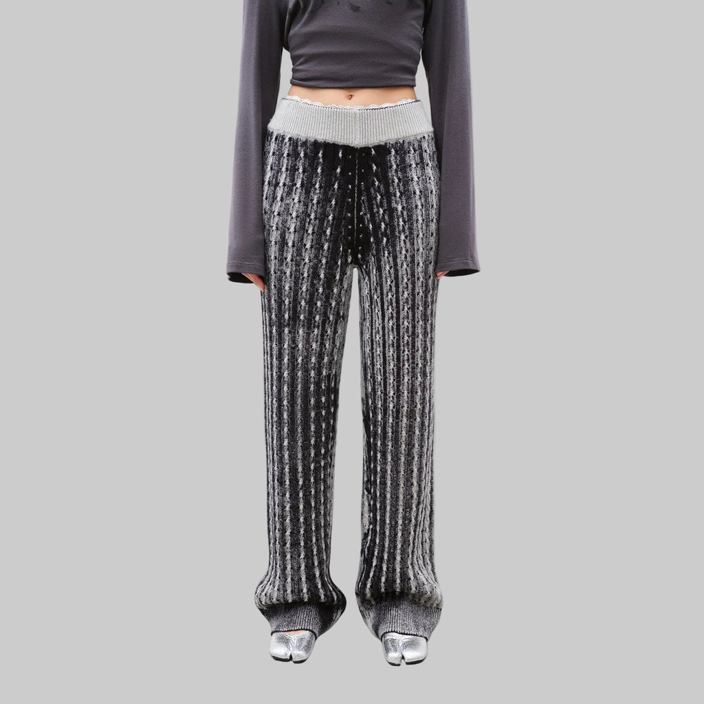 "Winter Date" fashionable slim silhouette permeation printing and dyeing process loose knitted straight pants