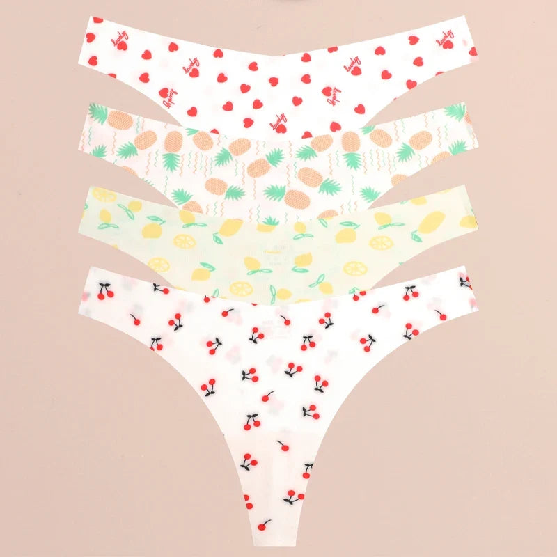 4Pcs Ultra Soft Sexy Graphic Print Seamless Thongs