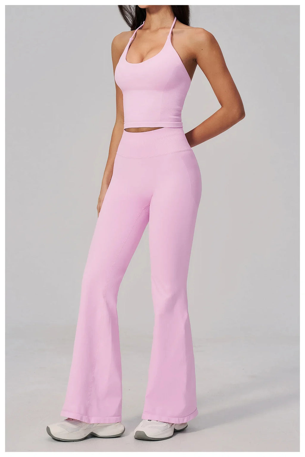 New Yoga Sets Women Seamless Thread Hanging Neck Sports Vest Exercise Fitness Suit High Waist Wide Leg Pants Tracksuit