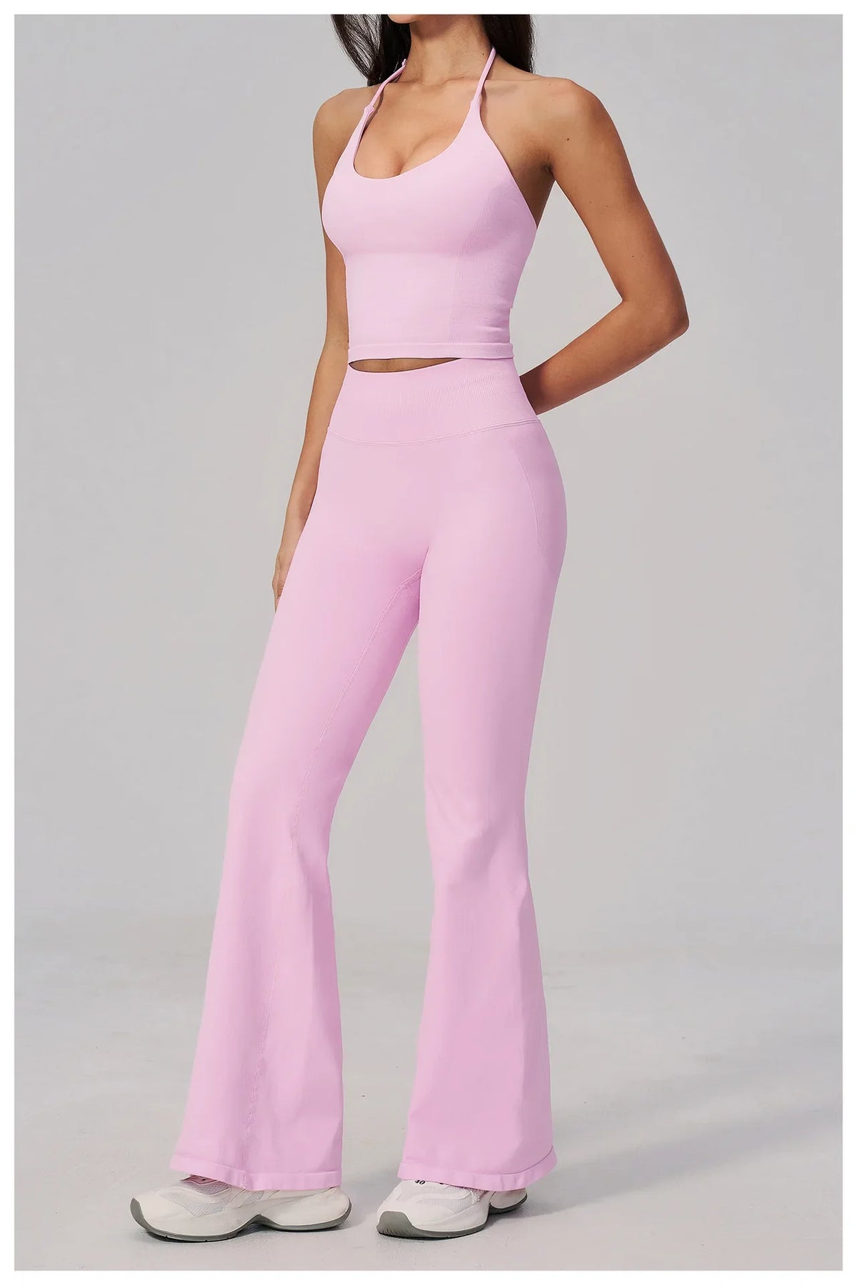New Yoga Sets Women Seamless Thread Hanging Neck Sports Vest Exercise Fitness Suit High Waist Wide Leg Pants Tracksuit