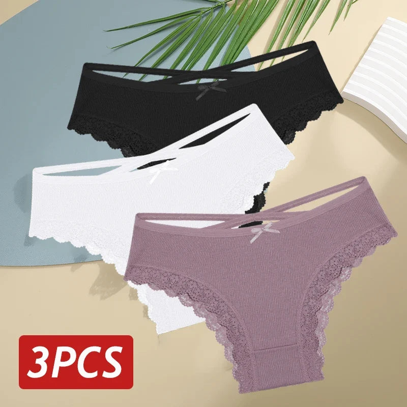 3PCS/Set Cotton Sexy Lace Brazilian Panties