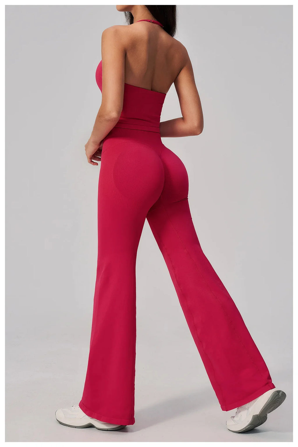 New Yoga Sets Women Seamless Thread Hanging Neck Sports Vest Exercise Fitness Suit High Waist Wide Leg Pants Tracksuit