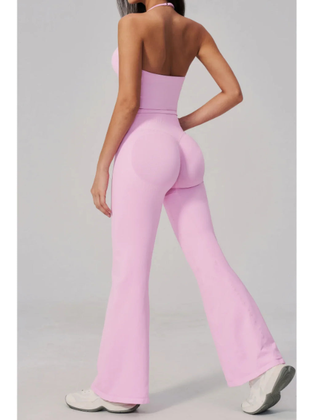 New Yoga Sets Women Seamless Thread Hanging Neck Sports Vest Exercise Fitness Suit High Waist Wide Leg Pants Tracksuit