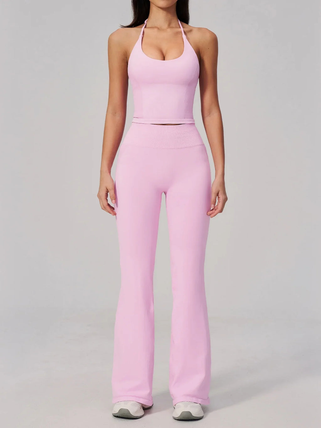 New Yoga Sets Women Seamless Thread Hanging Neck Sports Vest Exercise Fitness Suit High Waist Wide Leg Pants Tracksuit