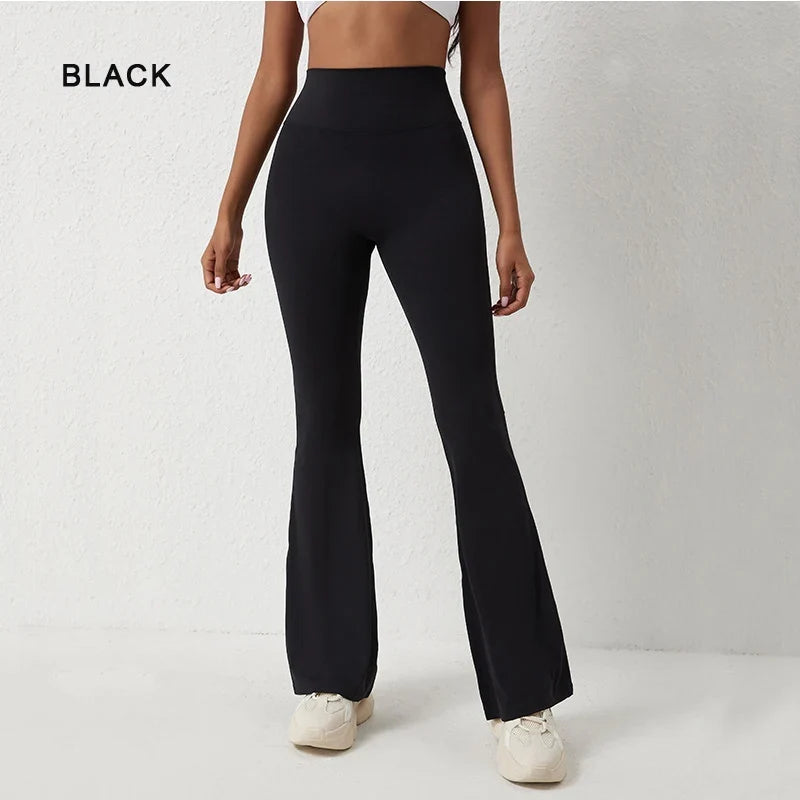 High waisted hip lifting tight pants wide leg