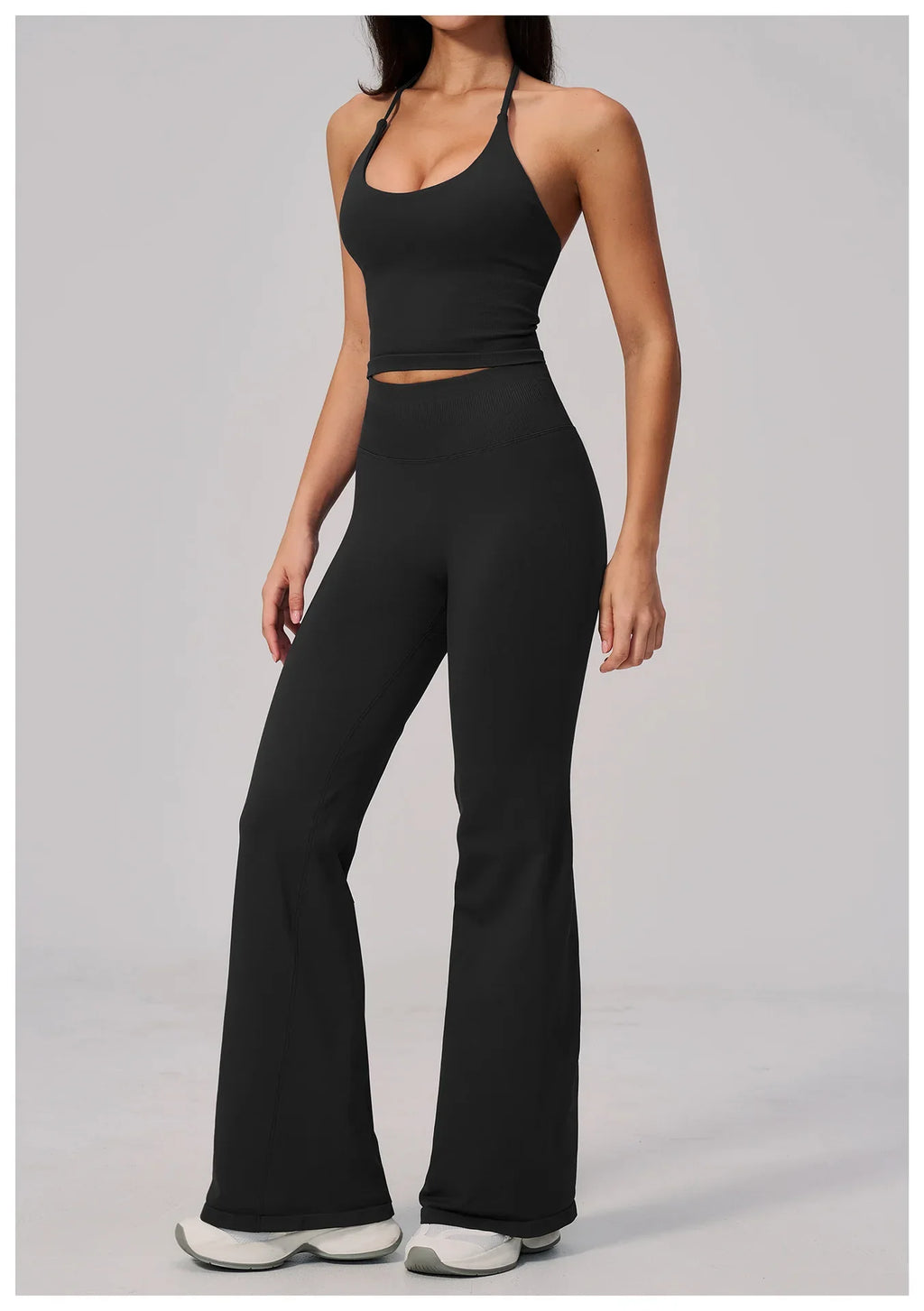 New Yoga Sets Women Seamless Thread Hanging Neck Sports Vest Exercise Fitness Suit High Waist Wide Leg Pants Tracksuit
