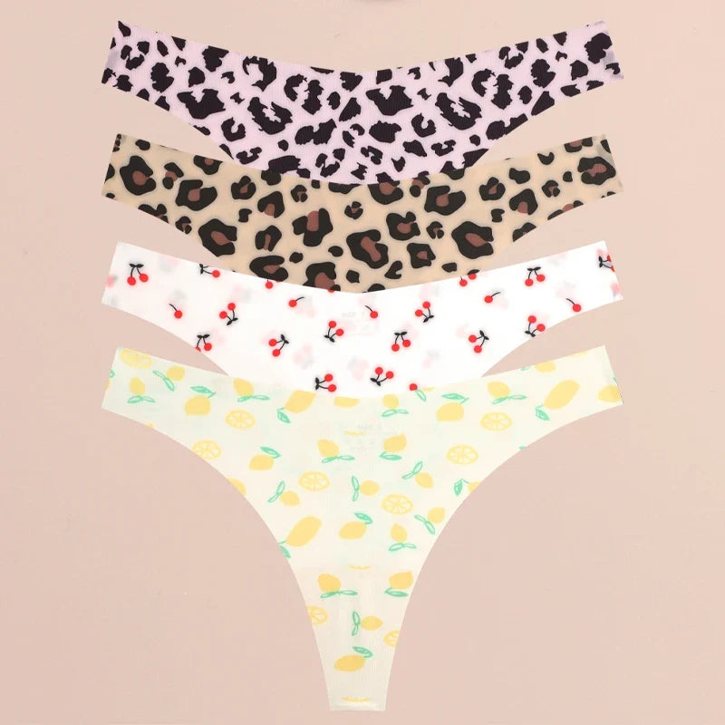 4Pcs Ultra Soft Sexy Graphic Print Seamless Thongs