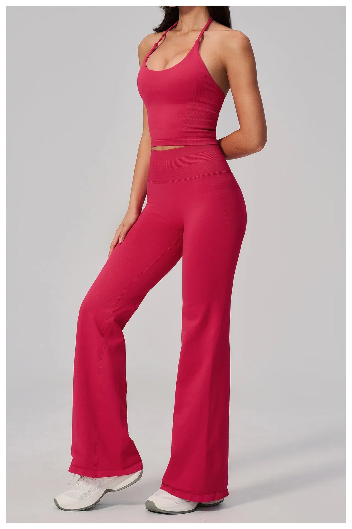 New Yoga Sets Women Seamless Thread Hanging Neck Sports Vest Exercise Fitness Suit High Waist Wide Leg Pants Tracksuit
