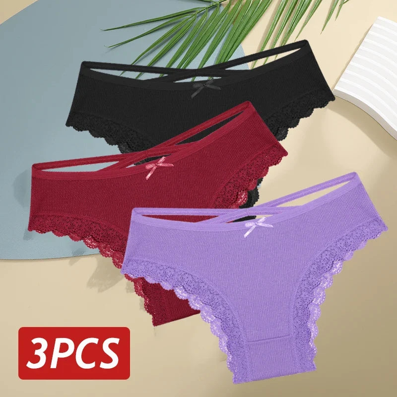 3PCS/Set Cotton Sexy Lace Brazilian Panties