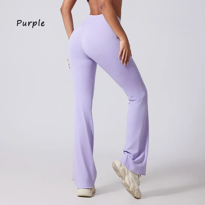 High waisted yoga fitness flared yoga wide leg pants