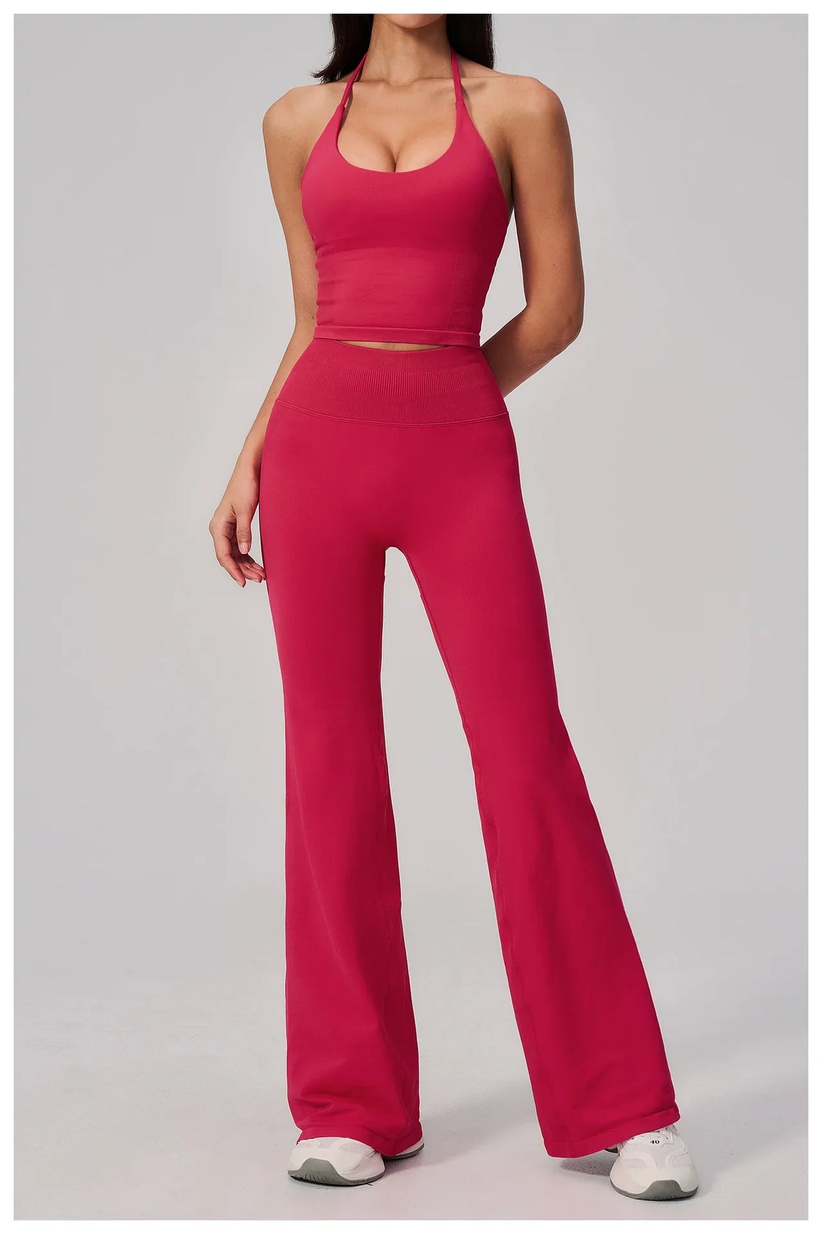 New Yoga Sets Women Seamless Thread Hanging Neck Sports Vest Exercise Fitness Suit High Waist Wide Leg Pants Tracksuit