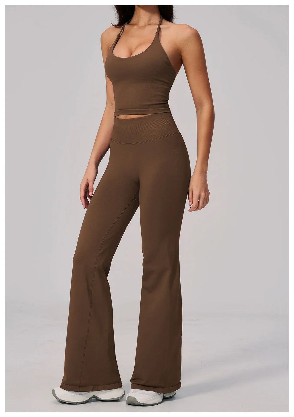 New Yoga Sets Women Seamless Thread Hanging Neck Sports Vest Exercise Fitness Suit High Waist Wide Leg Pants Tracksuit