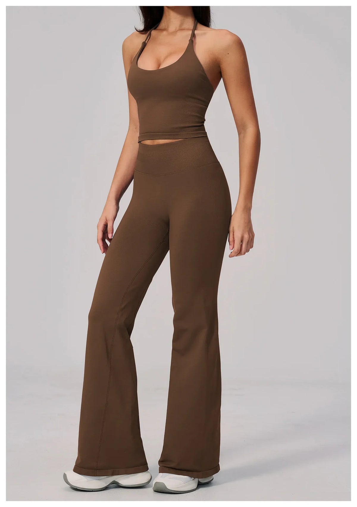 New Yoga Sets Women Seamless Thread Hanging Neck Sports Vest Exercise Fitness Suit High Waist Wide Leg Pants Tracksuit