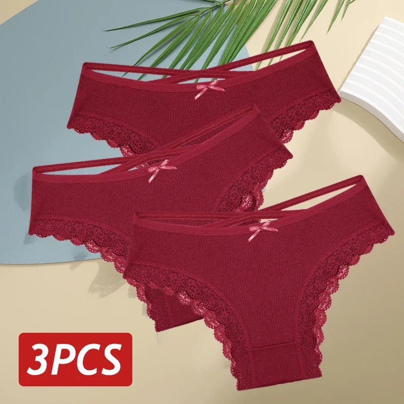 3PCS/Set Cotton Sexy Lace Brazilian Panties