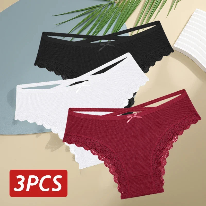 3PCS/Set Cotton Sexy Lace Brazilian Panties