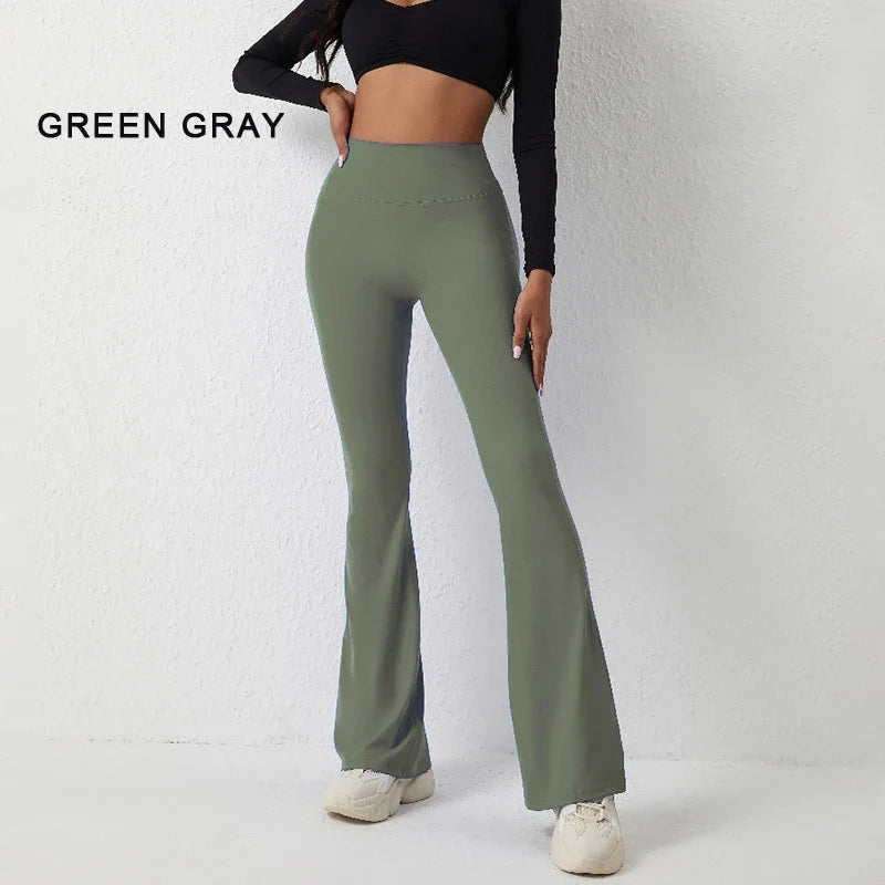 High waisted hip lifting tight pants wide leg
