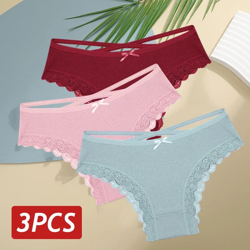 3PCS/Set Cotton Sexy Lace Brazilian Panties