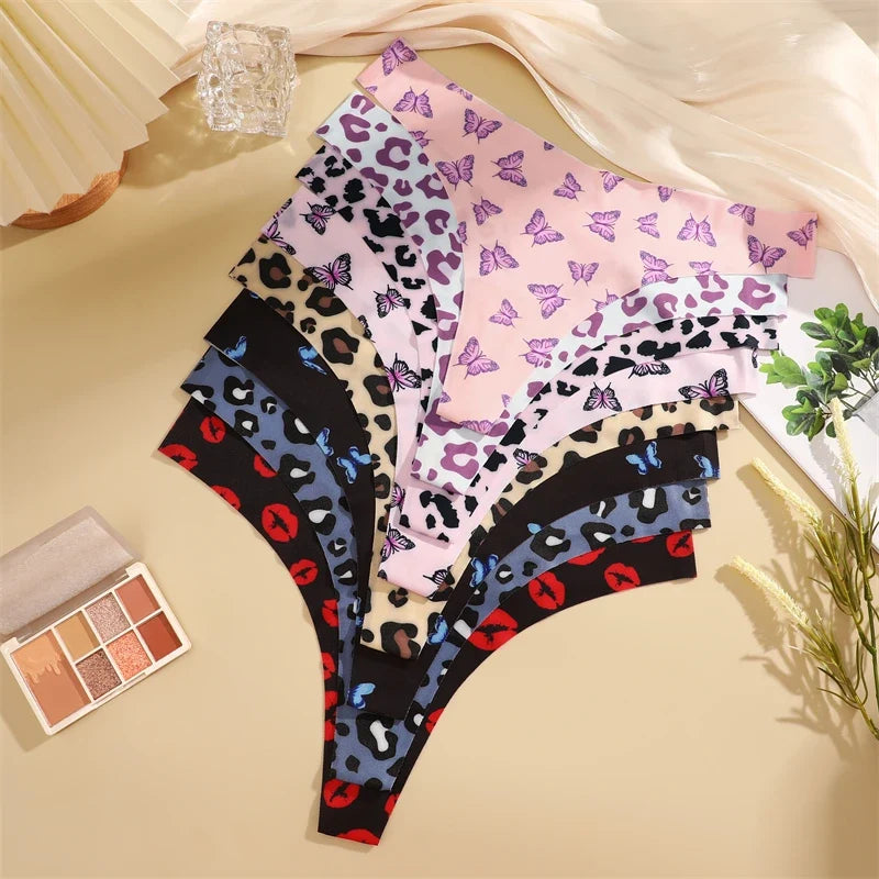 4Pcs Ultra Soft Sexy Graphic Print Seamless Thongs