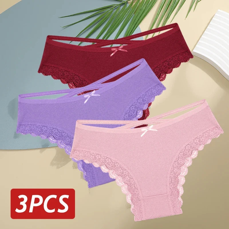 3PCS/Set Cotton Sexy Lace Brazilian Panties