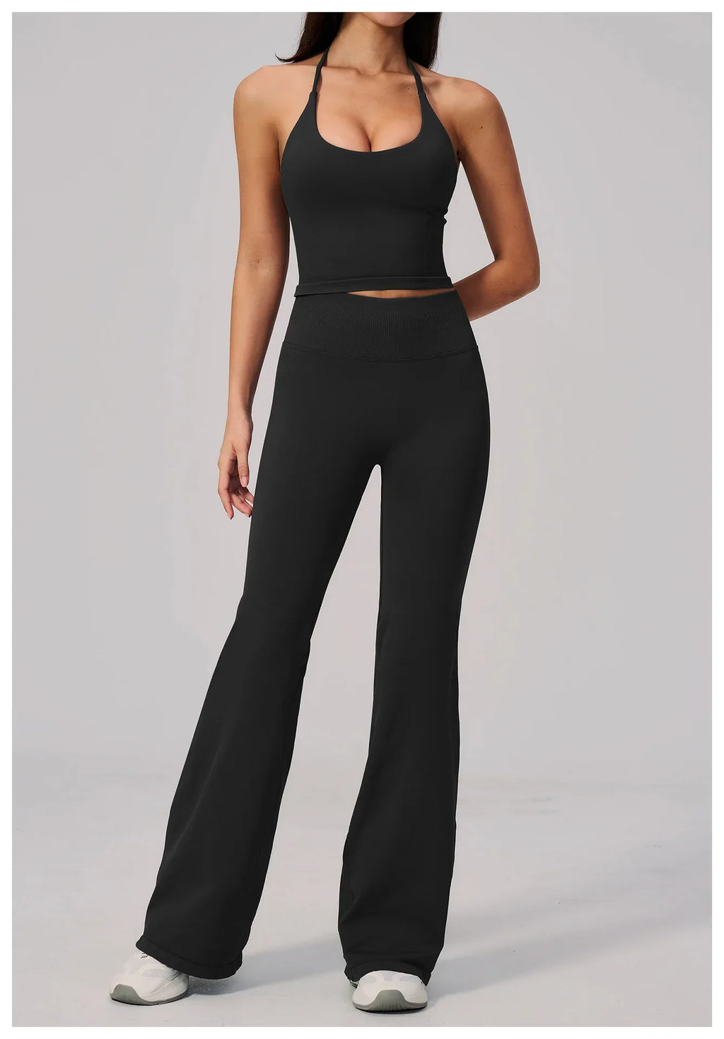 New Yoga Sets Women Seamless Thread Hanging Neck Sports Vest Exercise Fitness Suit High Waist Wide Leg Pants Tracksuit