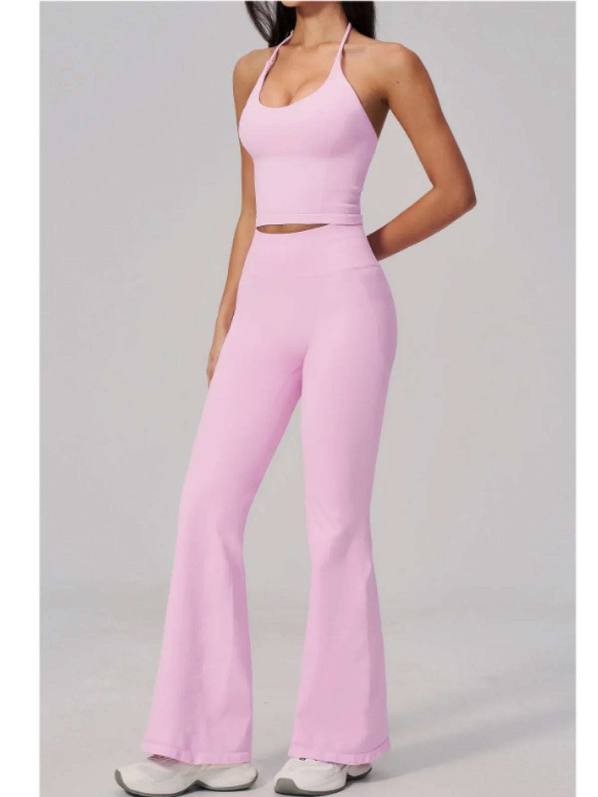 New Yoga Sets Women Seamless Thread Hanging Neck Sports Vest Exercise Fitness Suit High Waist Wide Leg Pants Tracksuit