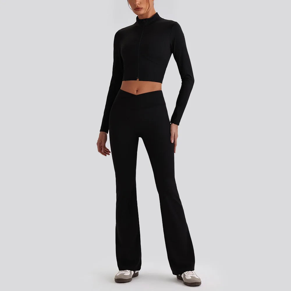 Exercise Sets Backless Sports Tank Top V Shape High Waist Wide Leg Pants