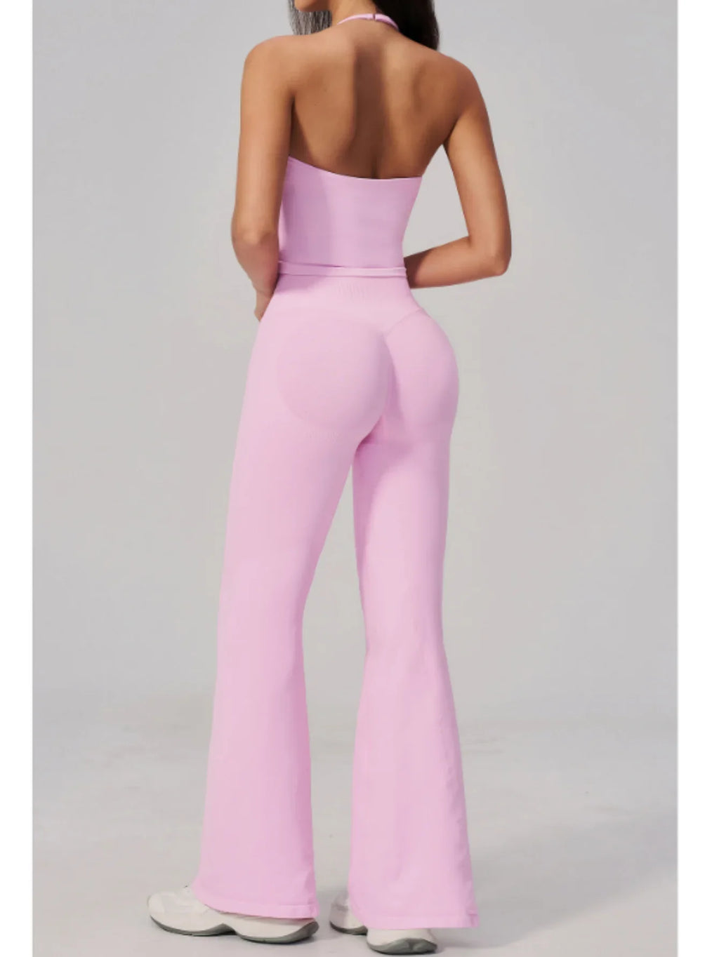 New Yoga Sets Women Seamless Thread Hanging Neck Sports Vest Exercise Fitness Suit High Waist Wide Leg Pants Tracksuit
