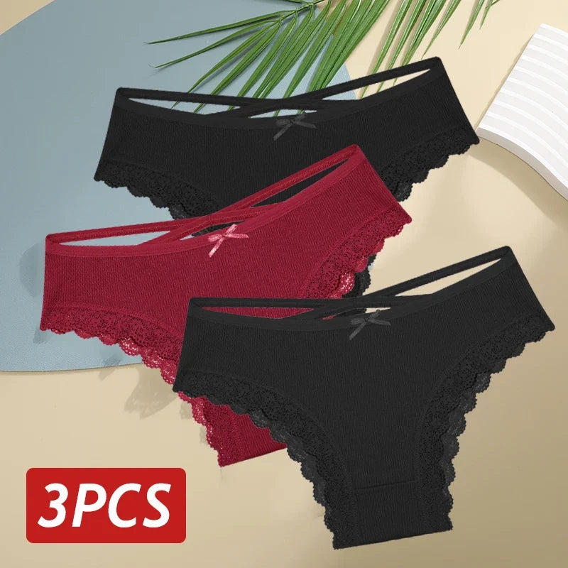3PCS/Set Cotton Sexy Lace Brazilian Panties