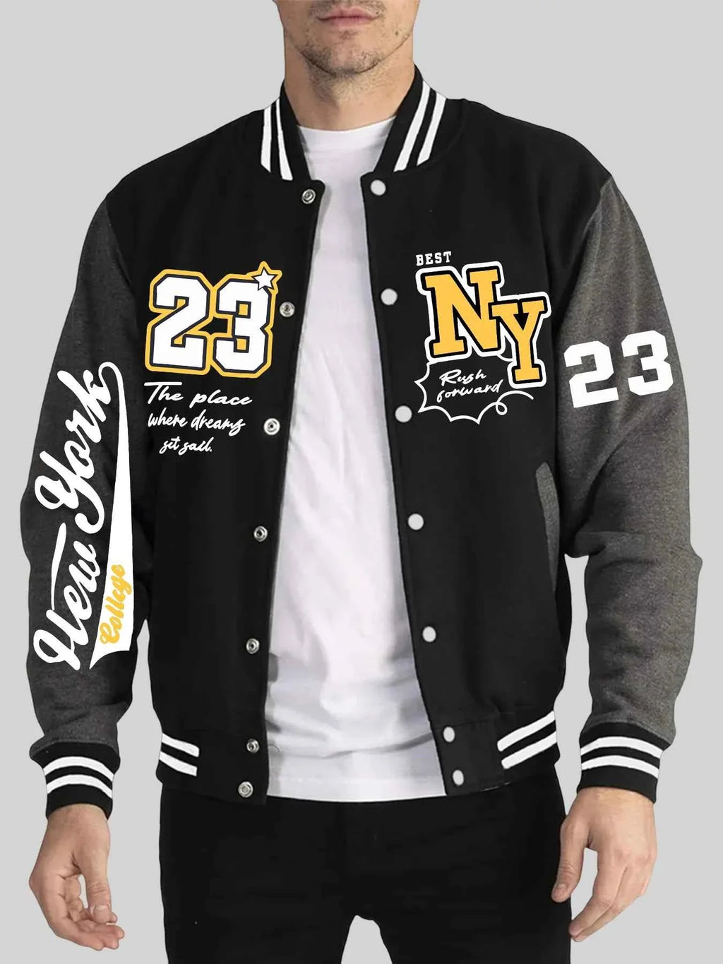 New York Art Letter 23 Print Man Jacket Autumn Winter Baseball Jersey Warm Trendy Jacket Fashion Street Top