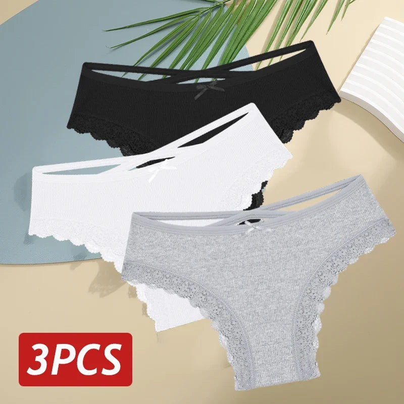 3PCS/Set Cotton Sexy Lace Brazilian Panties