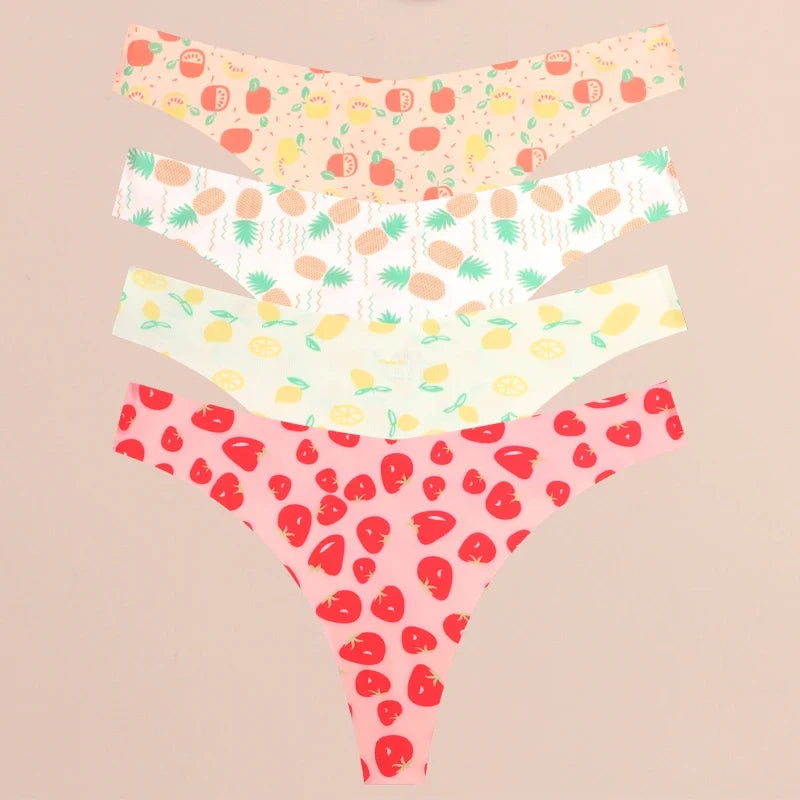 4Pcs Ultra Soft Sexy Graphic Print Seamless Thongs