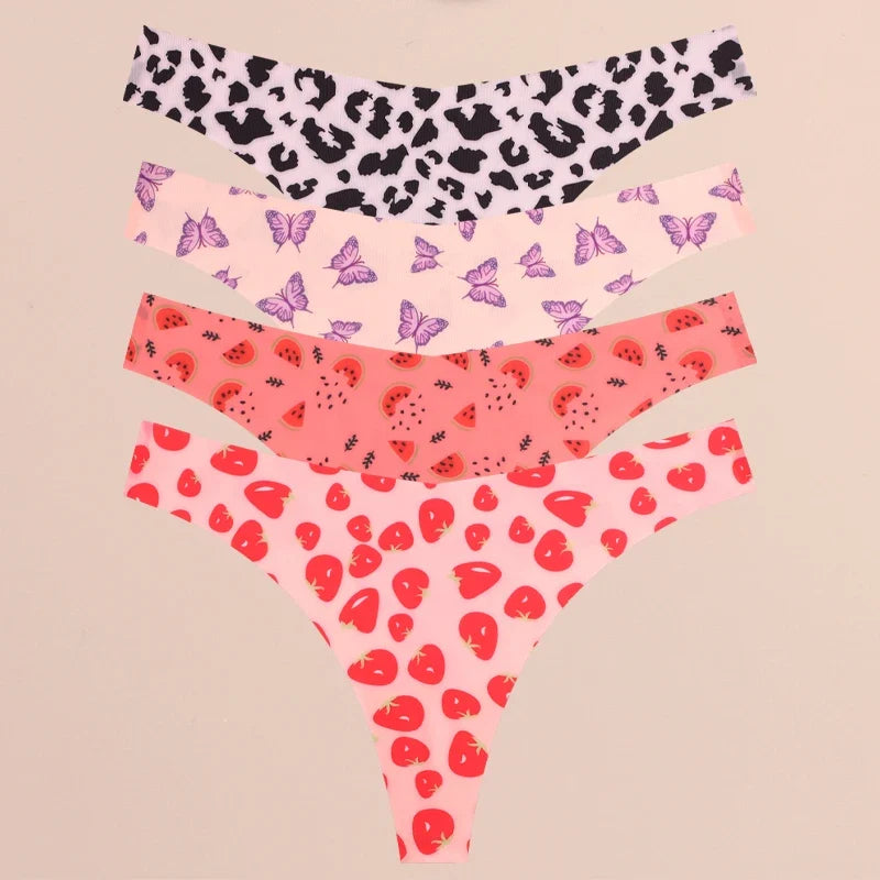 4Pcs Ultra Soft Sexy Graphic Print Seamless Thongs