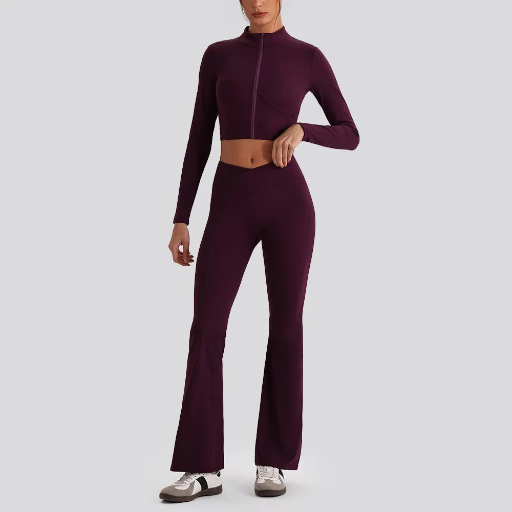 Exercise Sets Backless Sports Tank Top V Shape High Waist Wide Leg Pants